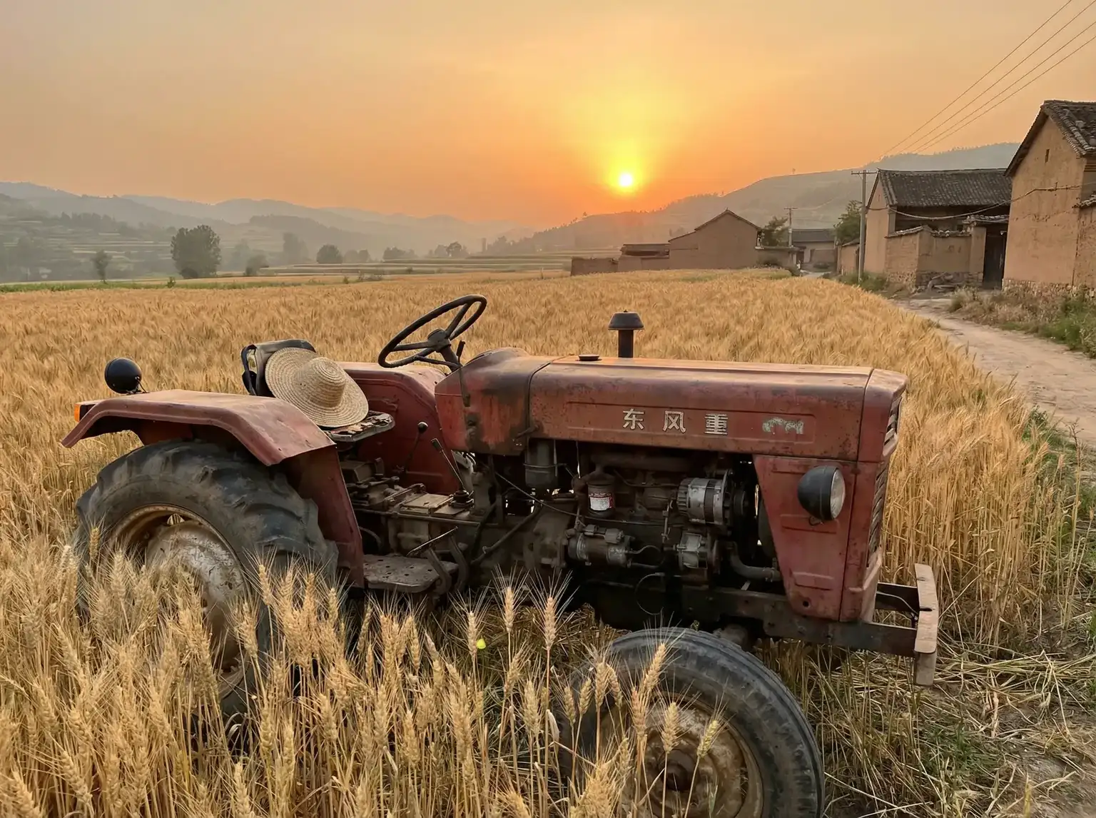 夕阳下的老式拖拉机停在麦田边 - 光遇小王子季第一个任务 田间记忆
